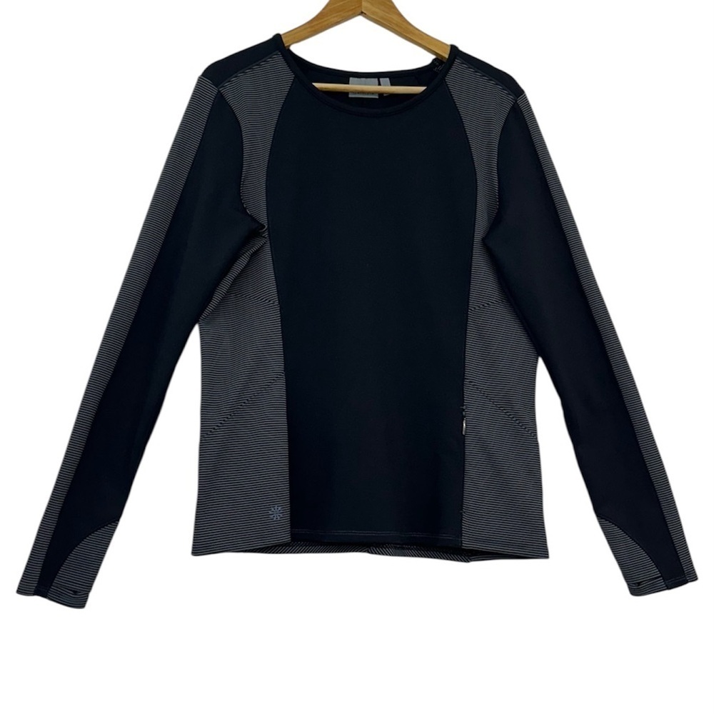 Athleta Black and Gray Stripes Sweatshirt With Zipper Pockets in Size Large